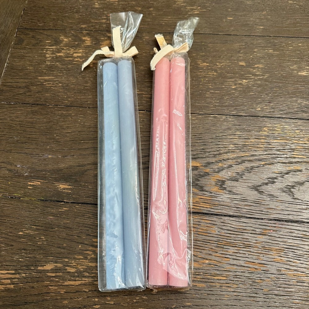 Pottery Barn Easter Taper Candles Pink Blue NEW 4 Piece